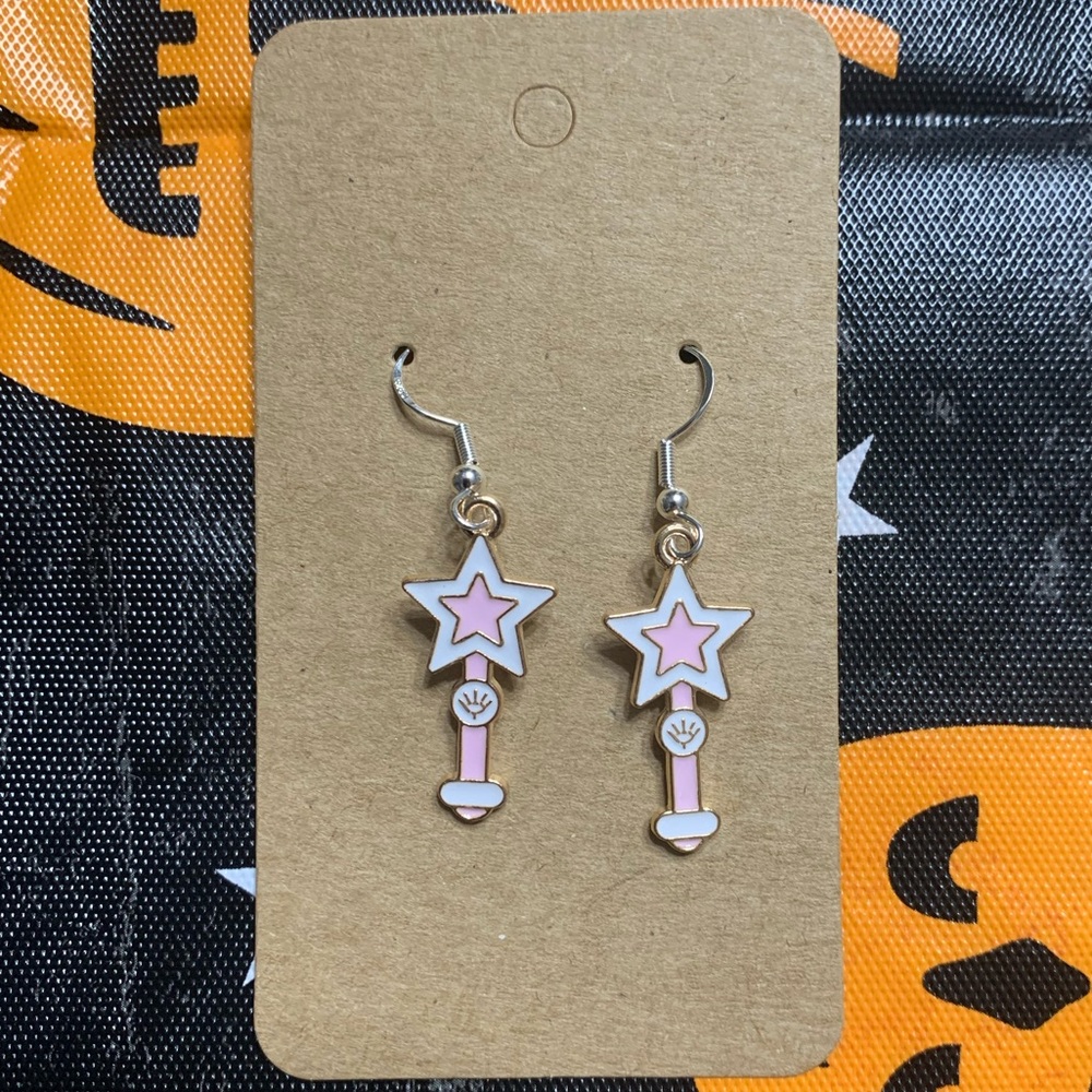 Pink magic wand earrings